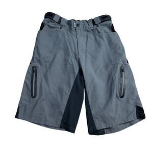 Zoic Ether 9 MTB Shorts Mens Medium Gray Adjustable Waist Zip Pockets Bike Cycle